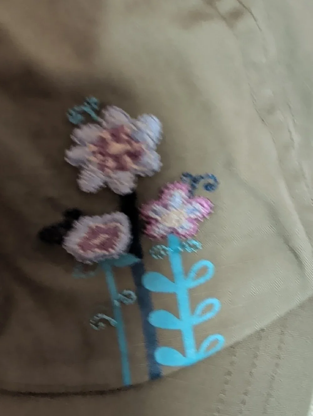 Old Navy Olive Green Kids Floral Embroidered Baseball Cap